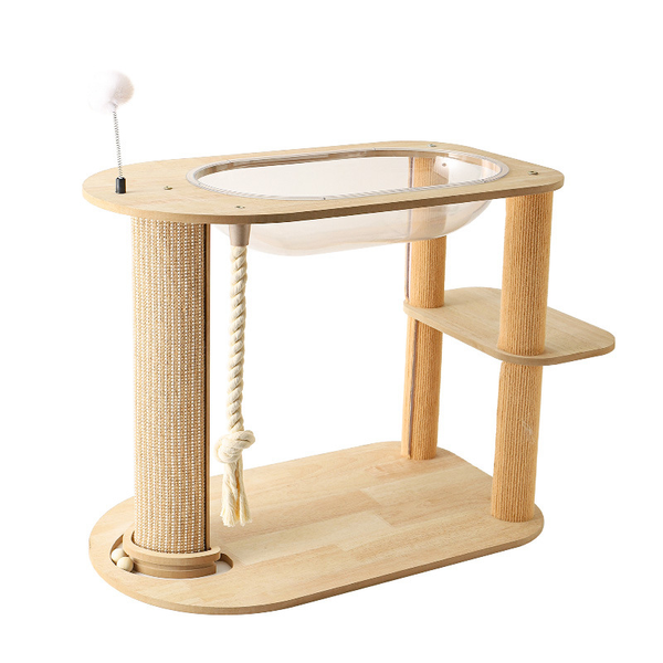 Wear-Resistant Space Capsule Cat Scratcher, Round Linen Cat Scratching Pad & Post, 4-Season Universal Runway Cat Tree, Durable & No Mess Cat Toy
