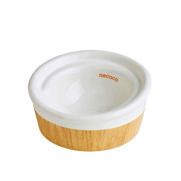 Petio Necoco Wood Grain Ceramic Cat Inclined Feeding Bowl - Red Logo