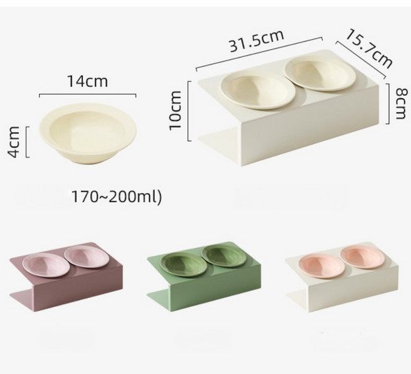 Tilted Raised Cat Feeding Bowl Set