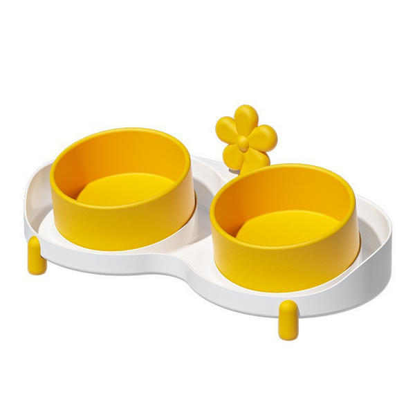 Ceramic Pet Bowl Yellow & White