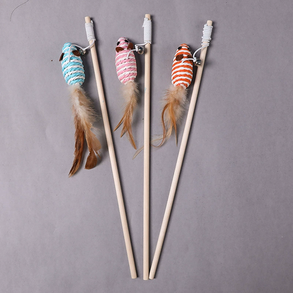 Cat Teaser Wand with Mouse Toy and Feather Tail