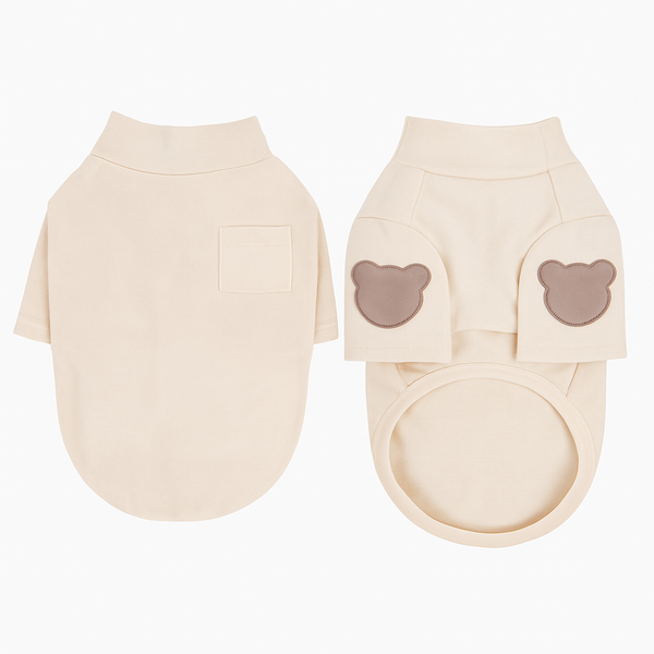 Warm Dog Clothes – Autumn/Winter Two-Leg Pet Outfit with Bear Patch for Small Dogs- Beige