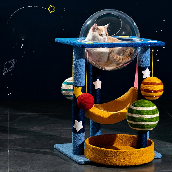 Space Capsule Cat Tree – Compact Cat Tower with Bed, Sisal Scratching Posts, Climbing Tree & Space-Saving Design-EXTRA LARGE