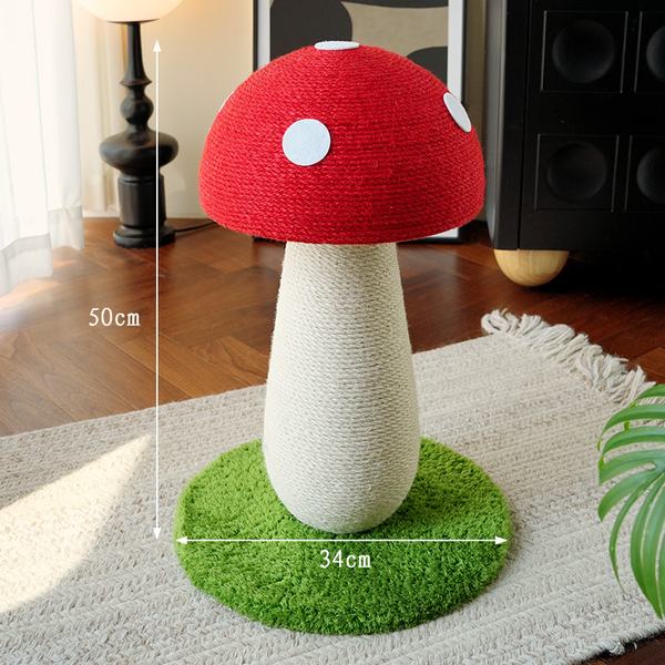 Viral Red Mushroom Cat Tree, Large Sisal Scratching Post with Rope Ball, Vertical Cat Scratcher, Climbing Tower & Interactive Toy for Cats