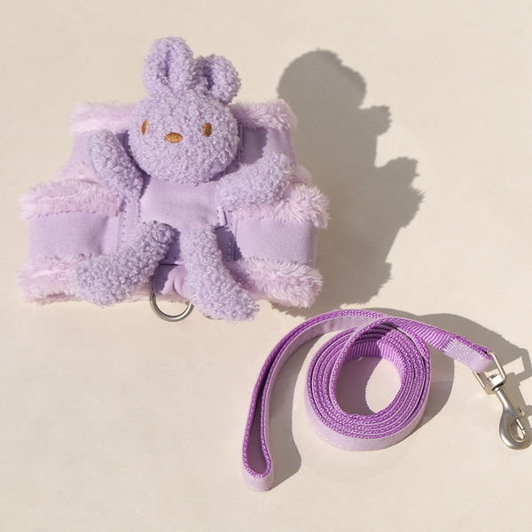 Rabbit Harness and Leash Set – Escape-Proof Adjustable Pet Vest for cats （Purple）