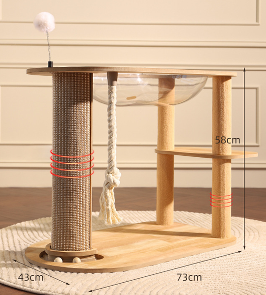 Wear-Resistant Space Capsule Cat Scratcher, Round Linen Cat Scratching Pad & Post, 4-Season Universal Runway Cat Tree, Durable & No Mess Cat Toy