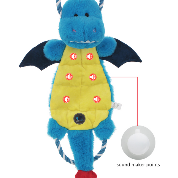 Plush blue unicorn with tug rope,interactive dog toy
