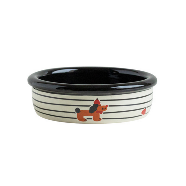 Cartoon Dog Pattern Ceramic Feeding Bowl and Mat