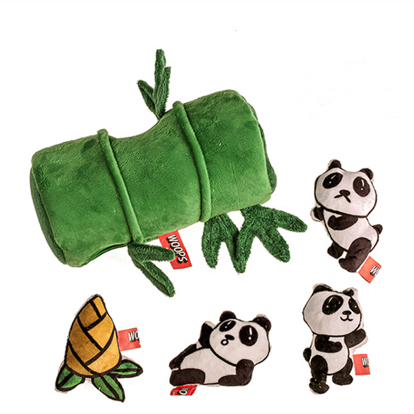 Hide and seek plush squeaky toys set-Panda and bamboo