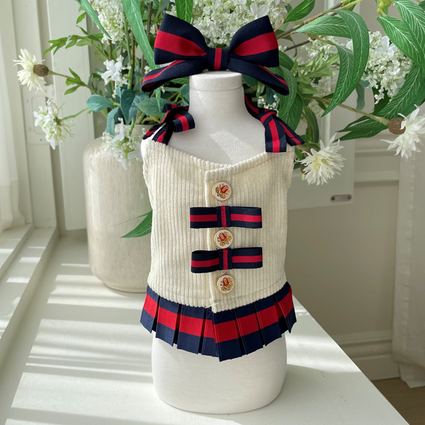 Scholarly Pup Collection Pleated Dress