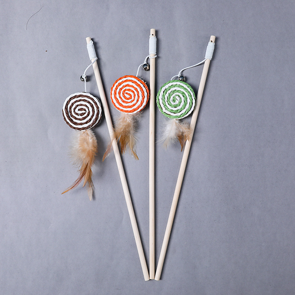 Cat Teaser Wand with Spiral Lollipop Toy and Feather