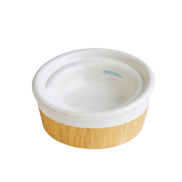Petio Necoco Wood Grain Ceramic Cat Inclined Feeding Bowl - Blue Logo