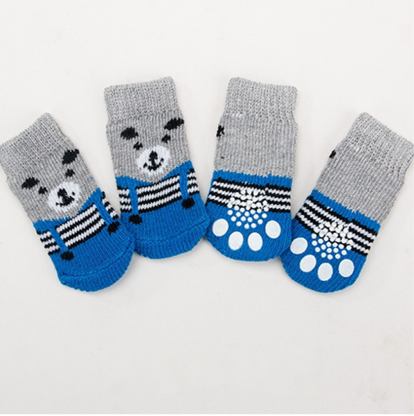 Non-Slip Dog Socks – Knitted Pet Paw Protectors for Small & Medium Dogs-Bule Bear