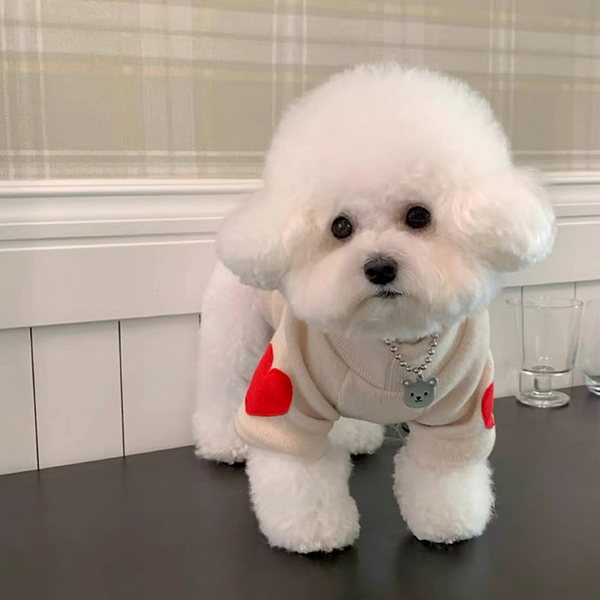 Heart Patch Fleece Dog Sweater-Beige