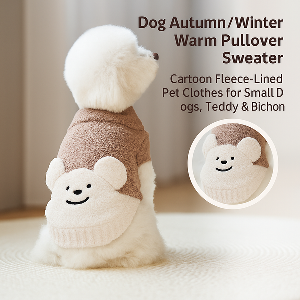 Cartoon Pet Sweater – Fleece-Lined Pullover for Small Dogs in Autumn/Winter