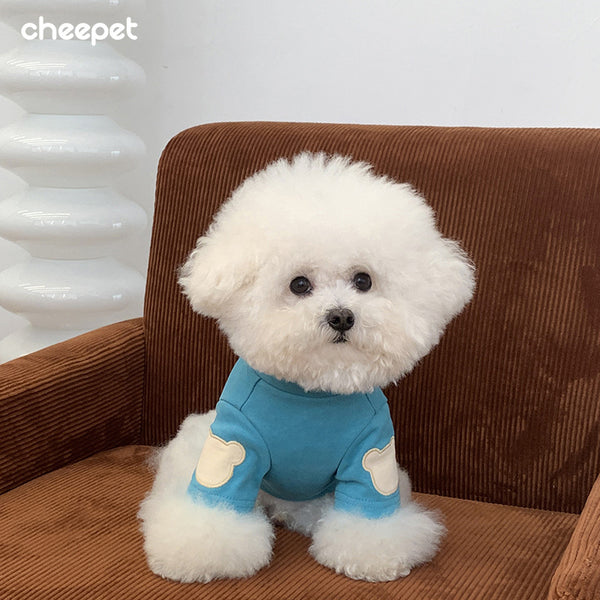 Warm Dog Clothes – Autumn/Winter Two-Leg Pet Outfit with Bear Patch for Small Dogs- Blue