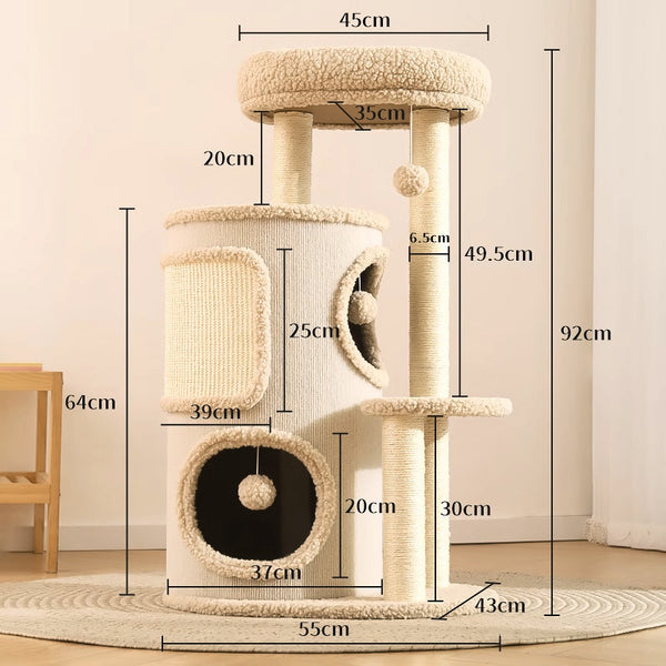 Space-Saving Cat Tree – Multi-Level Cat Tower with Sisal Scratching Posts, Cat Cave & Jump Platforms