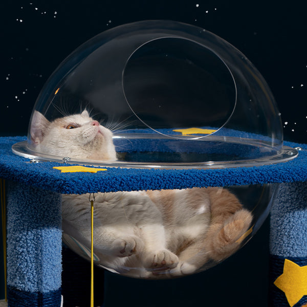 Space Capsule Cat Tree – Compact Cat Tower with Bed, Sisal Scratching Posts, Climbing Tree & Space-Saving Design- LARGE