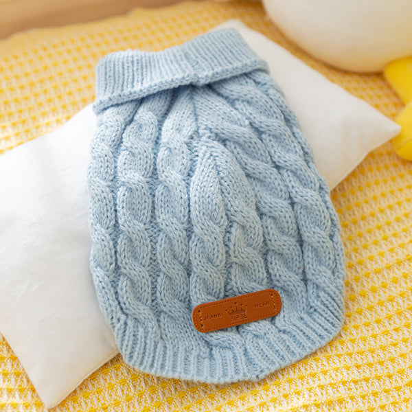 Cable Knit Dog Sweater – Warm Autumn/Winter Pet Clothes for Small & Medium Dogs-Blue