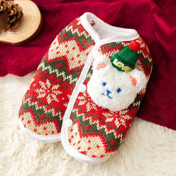 Cable Knit Dog Sweater – Warm Autumn/Winter Pet Clothes for Small & Medium Dogs-Christmas Teddy Bear