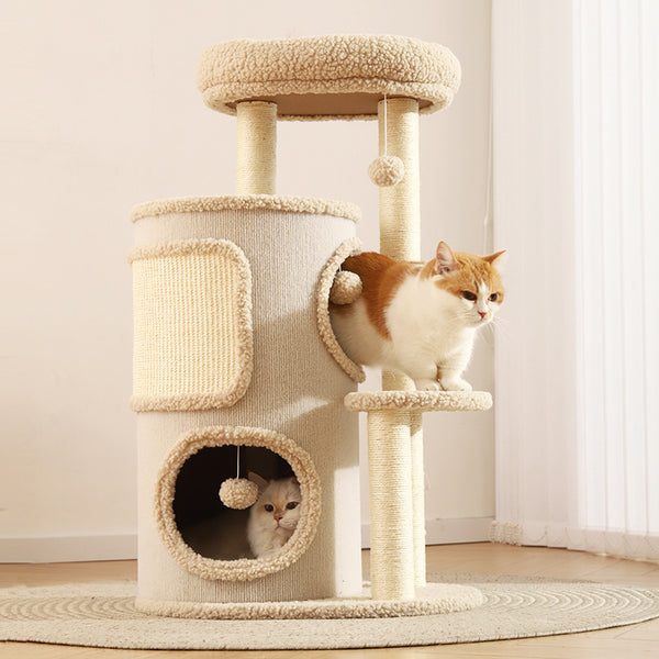 Space-Saving Cat Tree – Multi-Level Cat Tower with Sisal Scratching Posts, Cat Cave & Jump Platforms