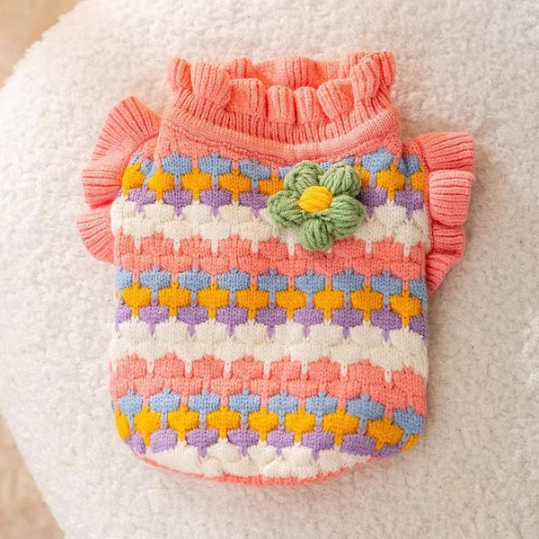 Cable Knit Dog Sweater – Warm Autumn/Winter Pet Clothes for Small & Medium Dogs-Little flower
