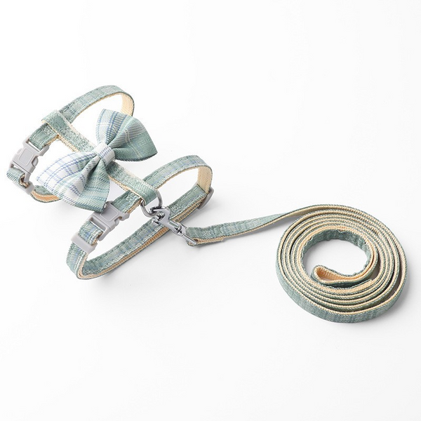 Cat Harness and Leash Set with Bowtie-Green