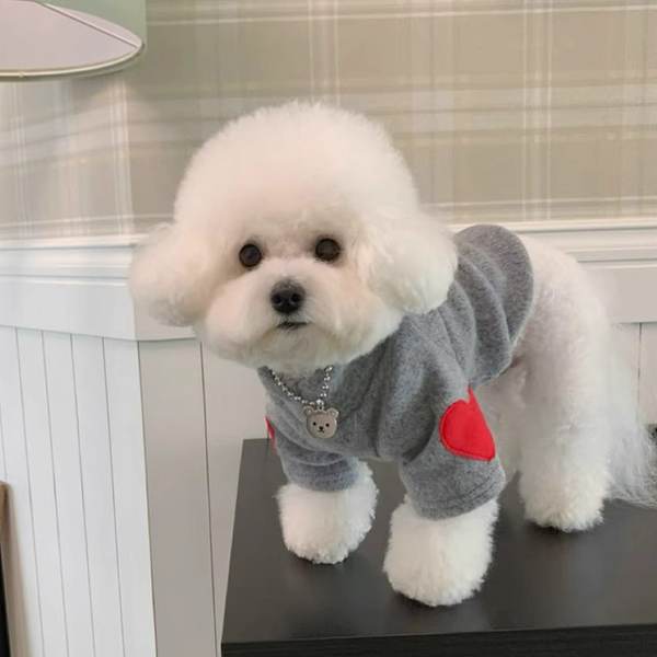 Heart Patch Fleece Dog Sweater-Grey