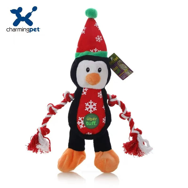 Christmas Penguin Rope Squeaky Toy