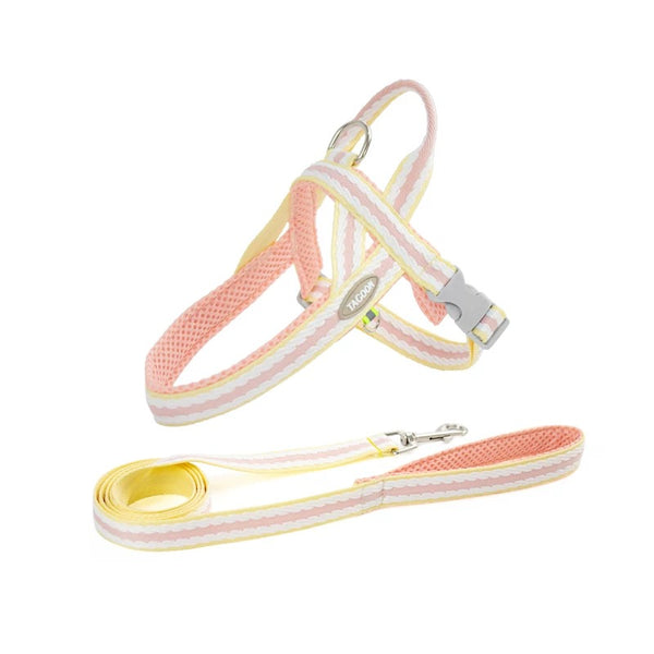 Adjustable Breathable Dog Vest Harness with Matching Lead-yellow & pink