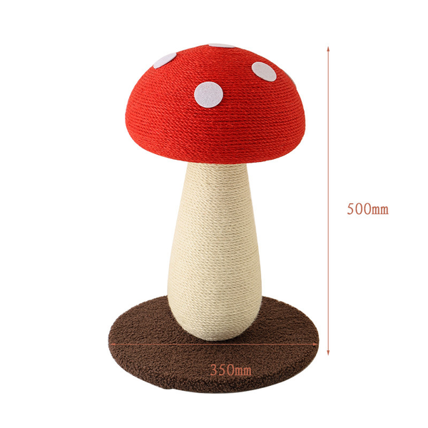 Trendy Red Mushroom Cat Tree, Large Sisal Scratching Post with Jute Ball, Vertical Cat Scratcher, Cat Climbing Tower & Interactive Toy for Cats