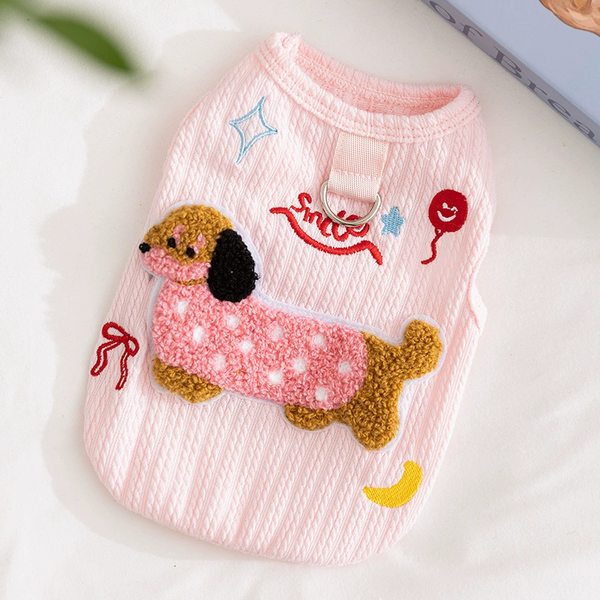 Soft Knit Pet Vest with Cartoon Sausage Dog & D-Ring