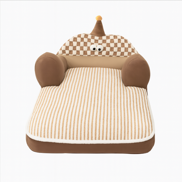 All-Season Dog Sofa Bed – Plaid Design Pet Bed for Autumn & Winter -Brown
