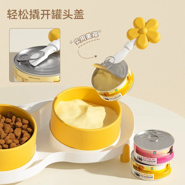 Ceramic Pet Bowl Yellow & White