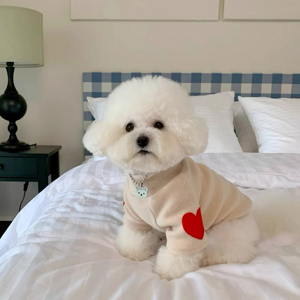 Heart Patch Fleece Dog Sweater-Beige