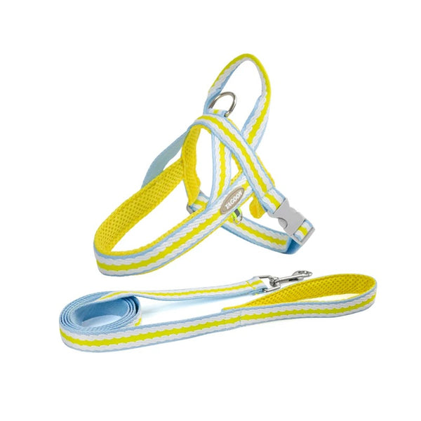 Adjustable Breathable Dog Vest Harness with Matching Lead-yellow & blue
