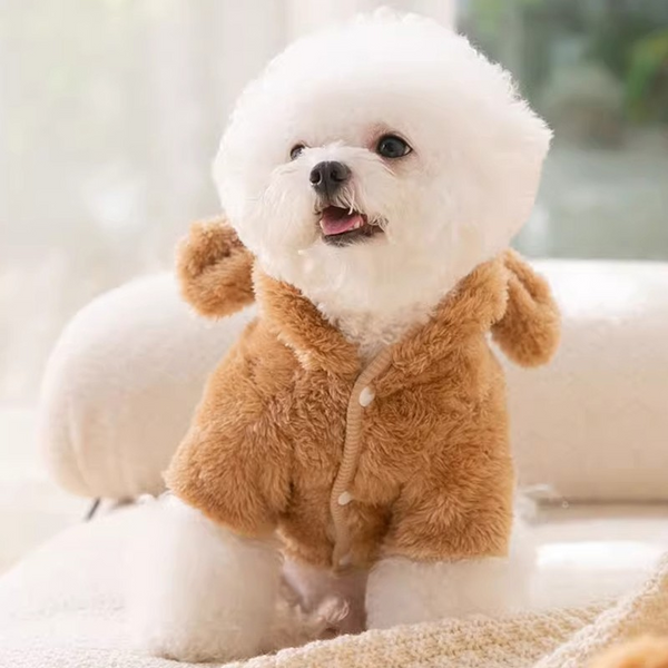 Warm Plush Dog Sweater with Bear Patch-Brown
