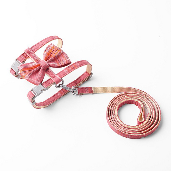 Cat Harness and Leash Set with Bowtie-pink