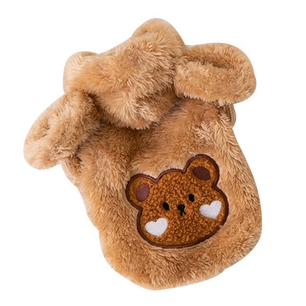 Warm Plush Dog Sweater with Bear Patch-Brown