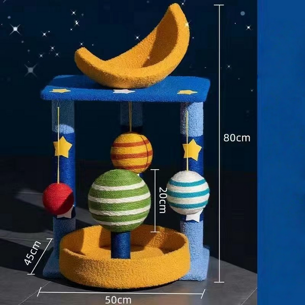 Space Capsule Cat Tree – Compact Cat Tower with Bed, Sisal Scratching Posts, Climbing Tree & Space-Saving Design- LARGE